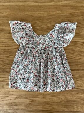 Tartine et Chocolat Floral Flutter-Sleeve Blouse - White with Pink